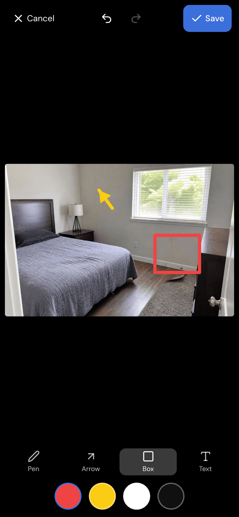 Tapping the annotate button on a captured photo in a form
