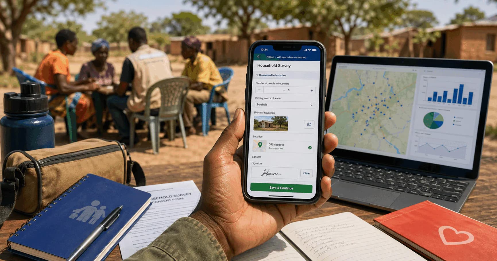 Offline mobile survey form for NGO field data collection in a remote community
