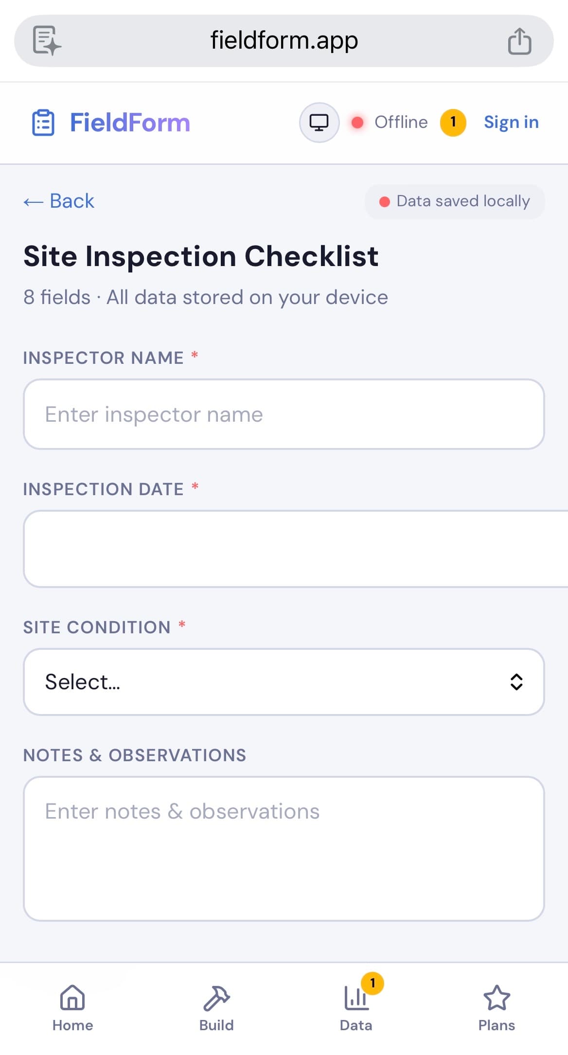 MobileForm form being filled on a mobile device