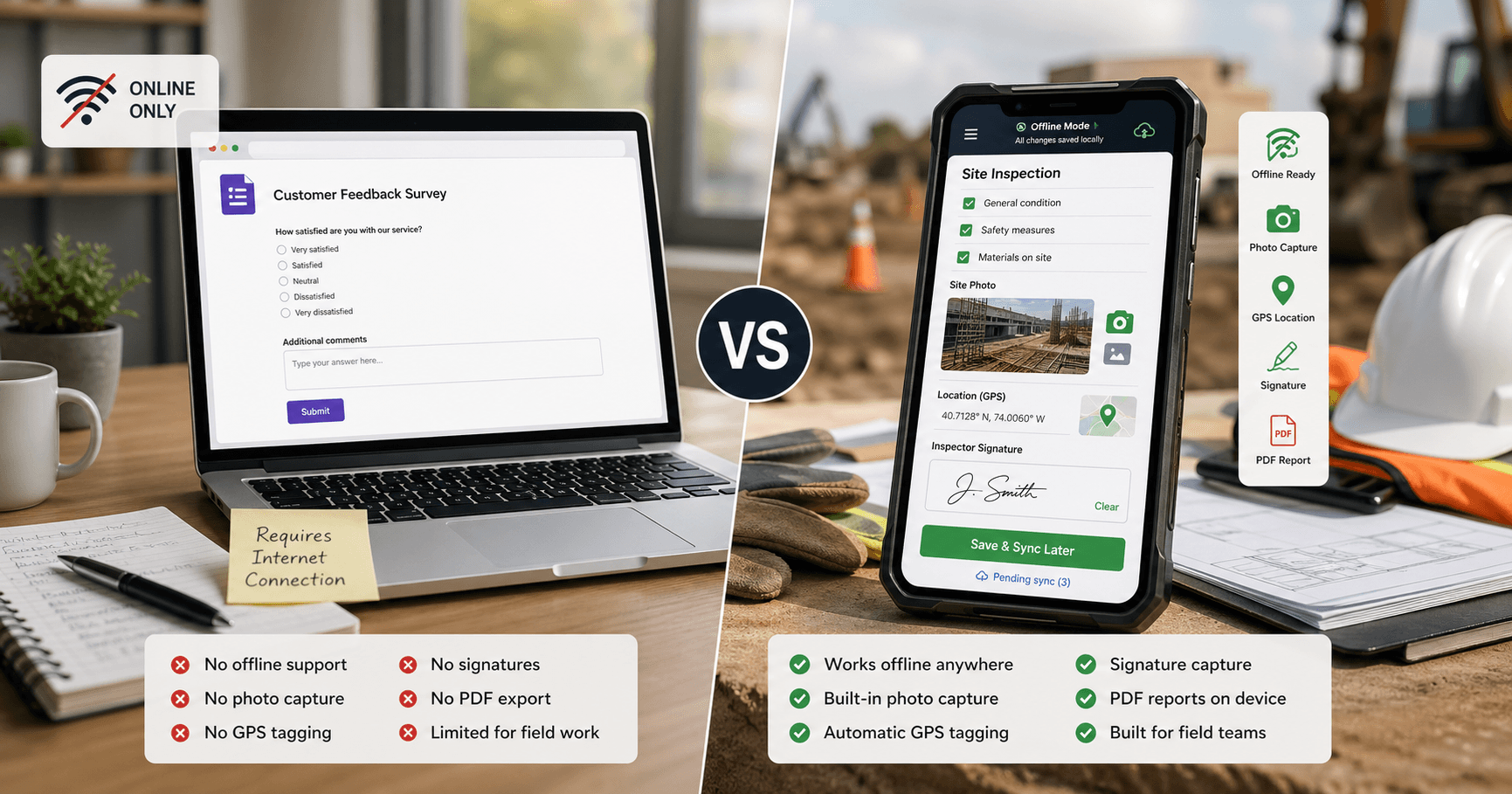 Comparison of an online form tool and an offline mobile field form workflow